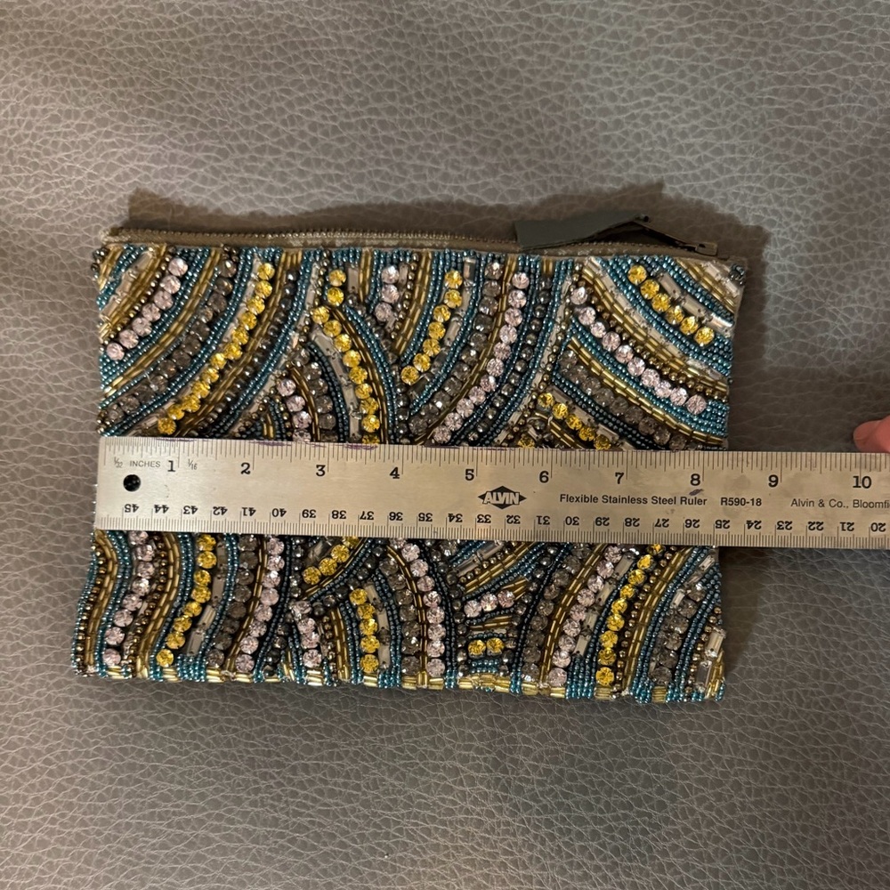 Anthropologie sea fan Beaded Clutch in Blue, Gold, and Purple - Picture 4 of 6